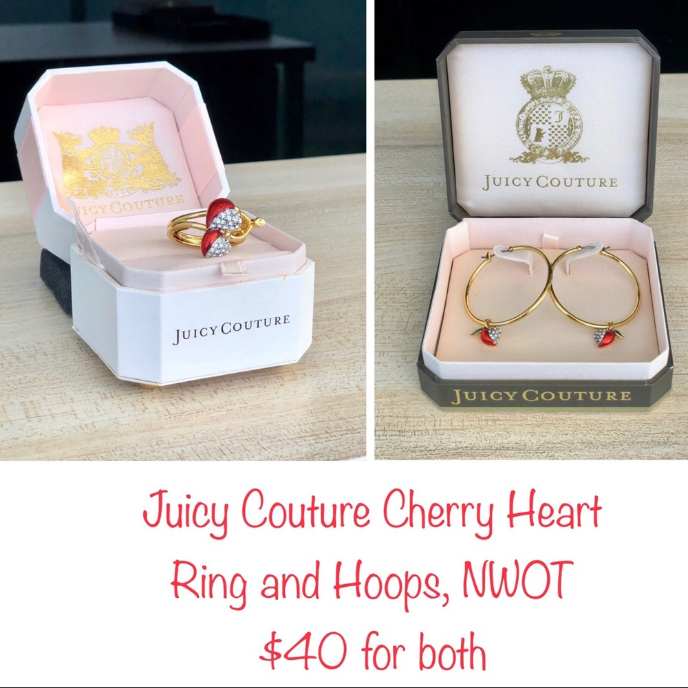 Juicy Couture Cherry Heart Ring and Hoop Earrings